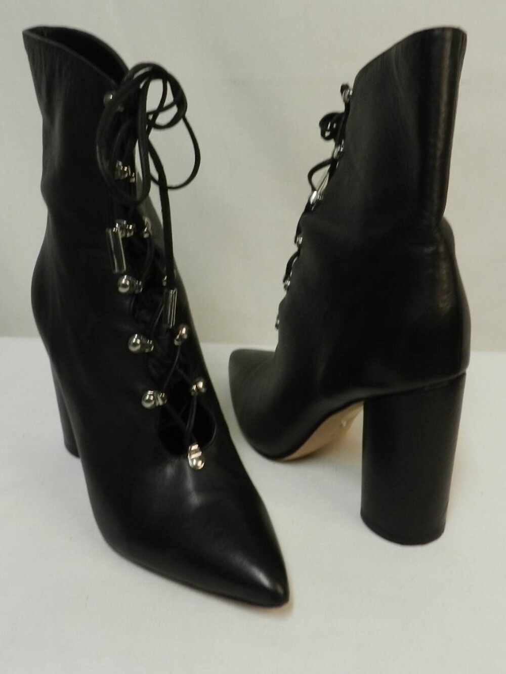 Sigerson Morrison Leather mid calf lace up boots pointed black Women Size Sz 7